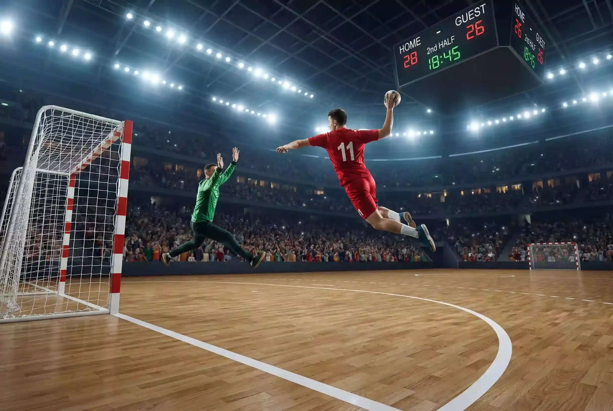 Handball Over Under Wetten: Spieler wirft auf das Tor während einer HBL-Partie