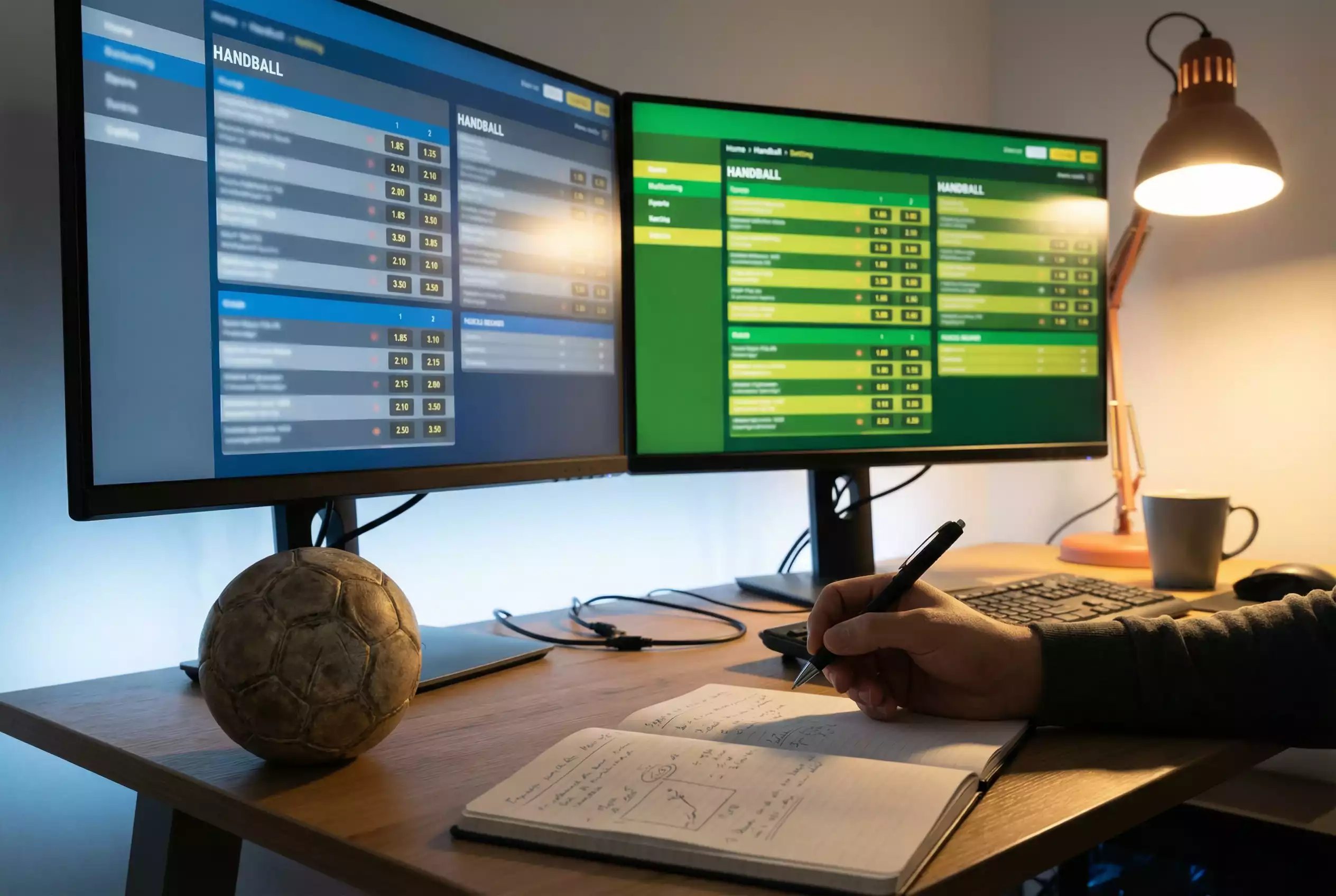 Handball Wettquoten Vergleich: Bildschirm mit verschiedenen Quoten nebeneinander