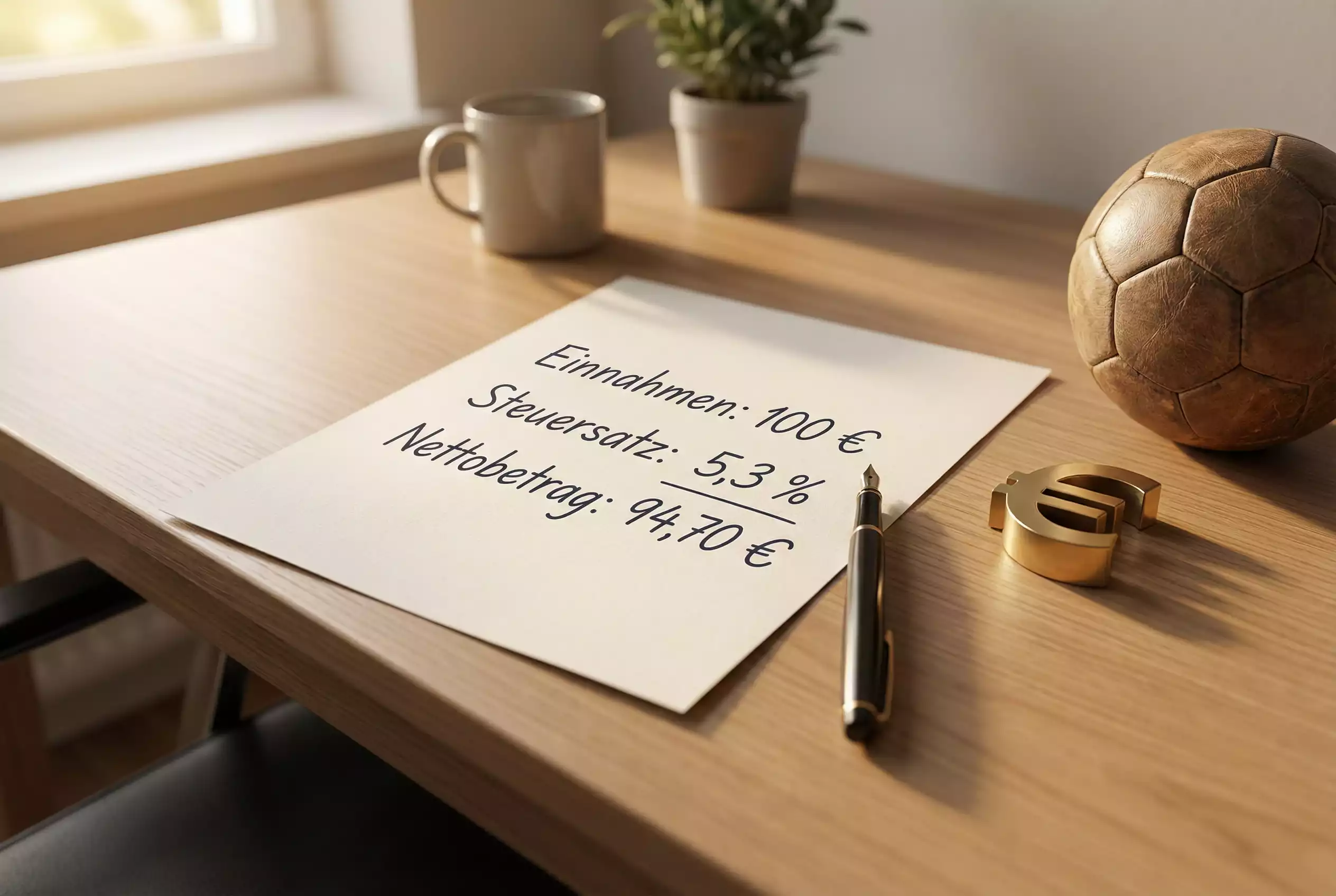 Wettsteuer Deutschland: Stift auf einem Dokument mit Steuerberechnung und €-Symbol